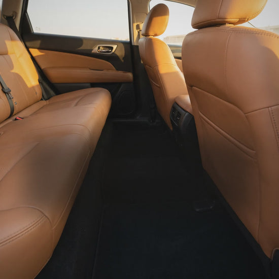 Short video of the back seat extender: the footwell gap it covers, the flat platform, the straps going on, two dogs lying side by side, and the side panel guarding the door.